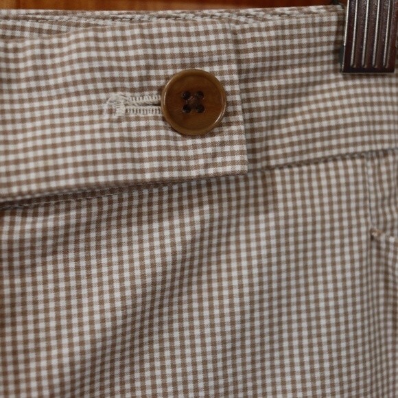 Talbots Tan Gingham Plaid Capri Pants Cotton Spandex 12 Bleach Project - Picture 5 of 12